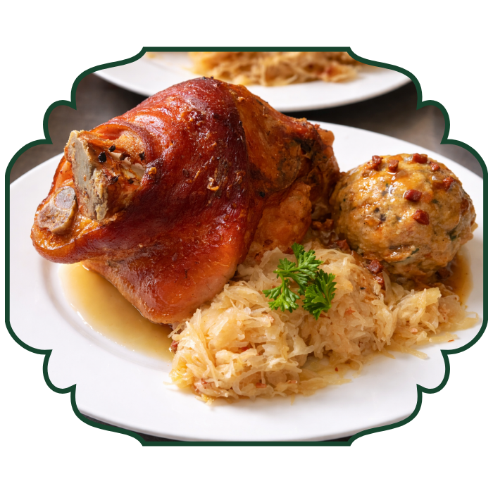 Barenberger Hof - Haxe mit Sauerkraut und Klößen und Soße